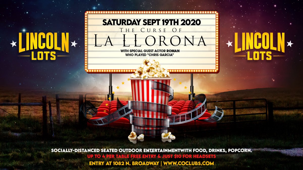 LotsLincoln's tweet photo. TONIGHT! Join us at Lincoln Lots (behind @ClubVinyl) for ‘The Curse of La Llorona’ with a special guest actor appearance by “Chris” from the movie!

Tables available for up to 8 people (pre-reserve, or walkup). 🍿🍻

More info &amp; reservations: https://t.co/kX05giPUUb https://t.co/bwsRT8bfBC