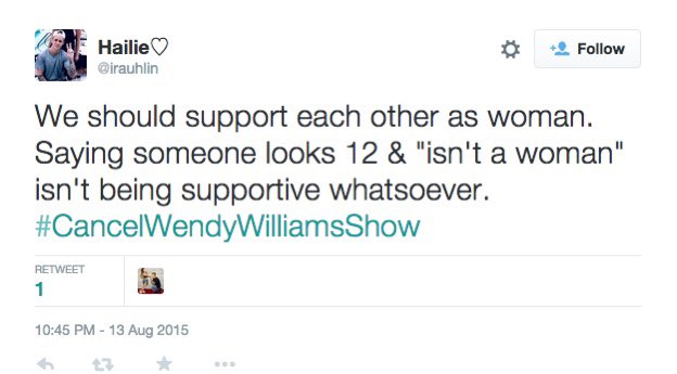 after she said that, her show almost got cancelled, she received a lot of deserved hate and  #cancelwendywillimsshow was trending on twitter