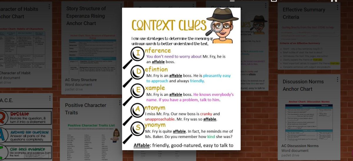 edgellcation's tweet photo. Sneak Peak at one of the skills we will be working on this week... context clues to help us determine the meaning of unknown words. The anchor chart has already been added to our virtual "Class Wall." @ChristianaES1
#GoingtheDistanceLearning #EdgellFamily310 #AnchorChartFun https://t.co/3HtRz7bM1o