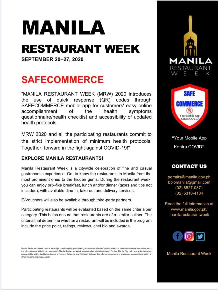 Dine with confidence under the new normal as you revisit your favorite local restaurants participating in this weeklong gastronomic food fest!
#ManilaRestaurantWeek
#ManilaSupportLocal
