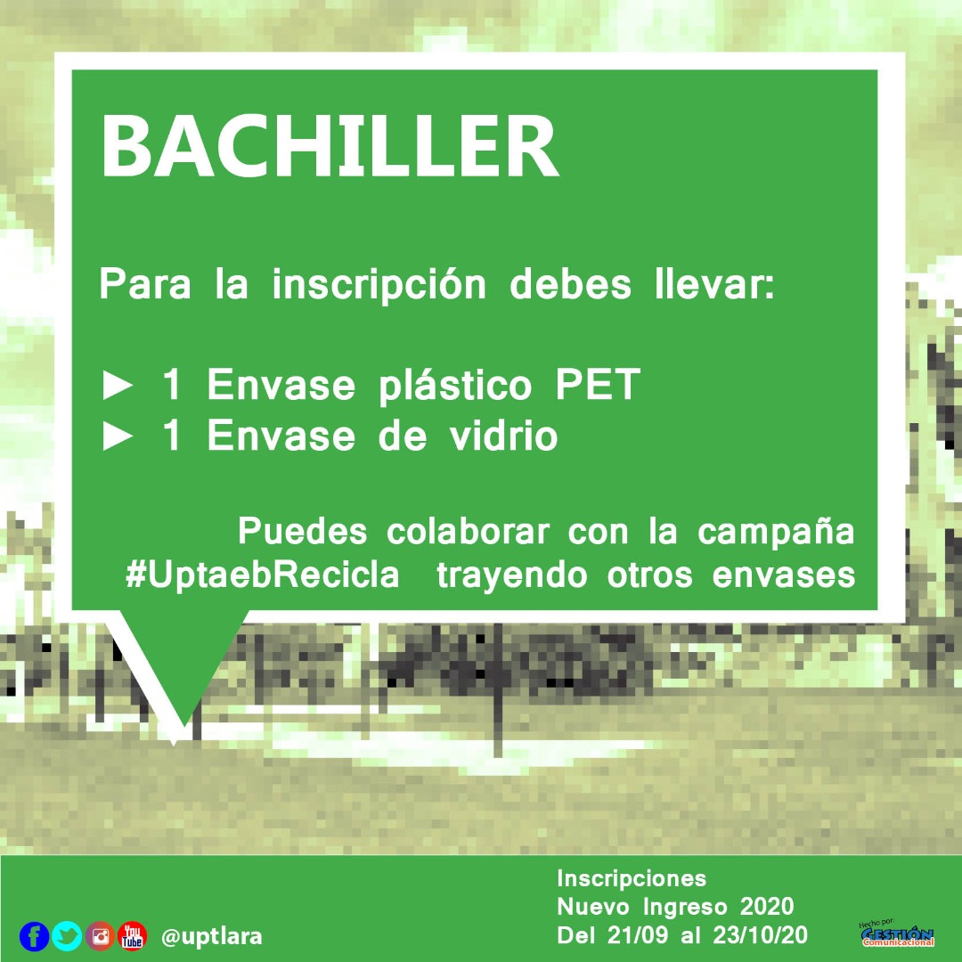 michellyvivas's tweet photo. #InscripcionUptaeb2020

Conoce algunas recomendaciones para una inscripción exitosa 👇👇👇

Cumplir protocolo de Bioseguridad 😷
Horario 08:00am a 12m ⏲️
Envases de plástico y vidrio 🍶

Bienvenidxs a la Universidad con nombre de Poeta #UPTAEB 

@uptlara @CUptaeb @ceppuptlara https://t.co/3J8Ja2kHCQ