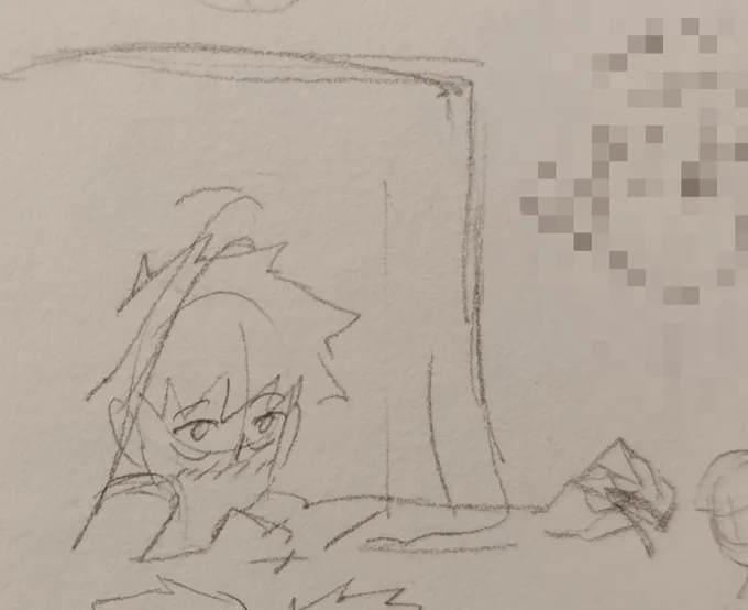 I originally wanted Ritsu to have a lock of Shigeo's hair hidden in his diary, next to a log about the first time he gave him a haircut. That, or Ritsu sneakily grabbing a lock of Shigeo's hair as their mother gives him a haircut. 

He's crawling from under the table ? 