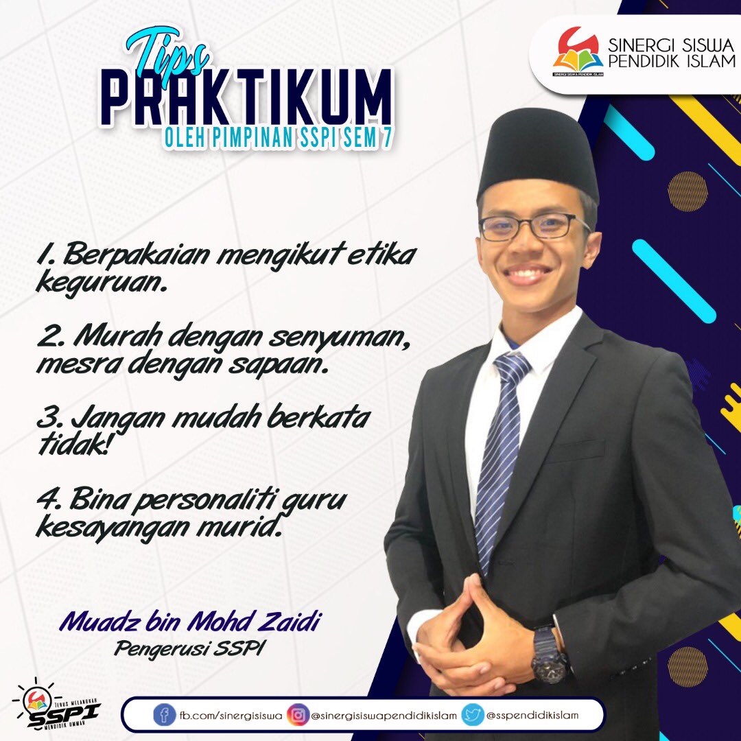 sspendidikislam's tweet photo. [ TIPS PRAKTIKUM EFEKTIF ]

Jom ikuti bebenang ini untuk mendapatkan info menarik mengenai tips praktikum efektif ⏬

Penulisan Oleh: Muadz Mohd Zaidi
( Pengerusi SSPI 2020/2021 )

20 SEPTEMBER 2020 | 02 SAFAR 1442H
Terus Melangkah Mendidik Ummah

#Sem7
#SSPI
#TipsPraktikum https://t.co/vRzeDZ5WYh