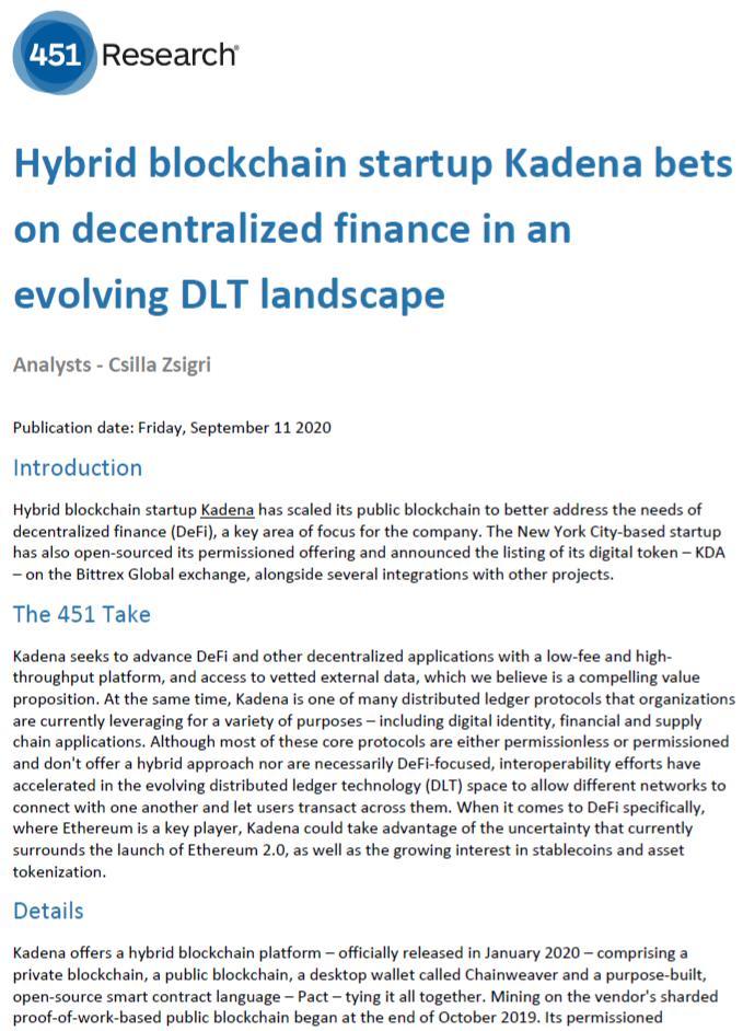 8/  $KDA | S&P (Standard & Poor's) Global Market Intelligence report on  @Kadena_ioby  @451Research, the tech research group within  @SPGMarketIntel.