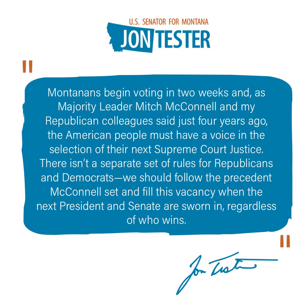 SenatorTester's tweet photo. The American people must have a voice in the selection of their next Supreme Court Justice. My full statement below: https://t.co/i3zLFJOTWD