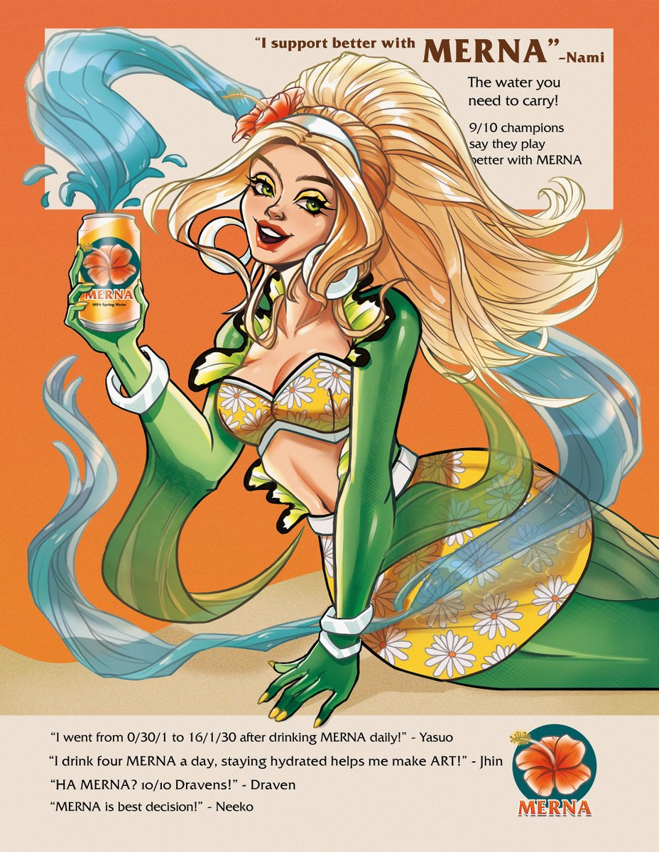 Here's my piece for the <a href="/leagueofzines/">League of Zines@NÉXUS</a> NEXUS zine! It was so much fun to think of a magazine style ad, and I just had to do a vintage pinup illustration for Nami. I hope you guys like it as much as I enjoyed working on it 🥤🧜‍♀️☀️ 
#artoflegends #nami #leagueoflegends