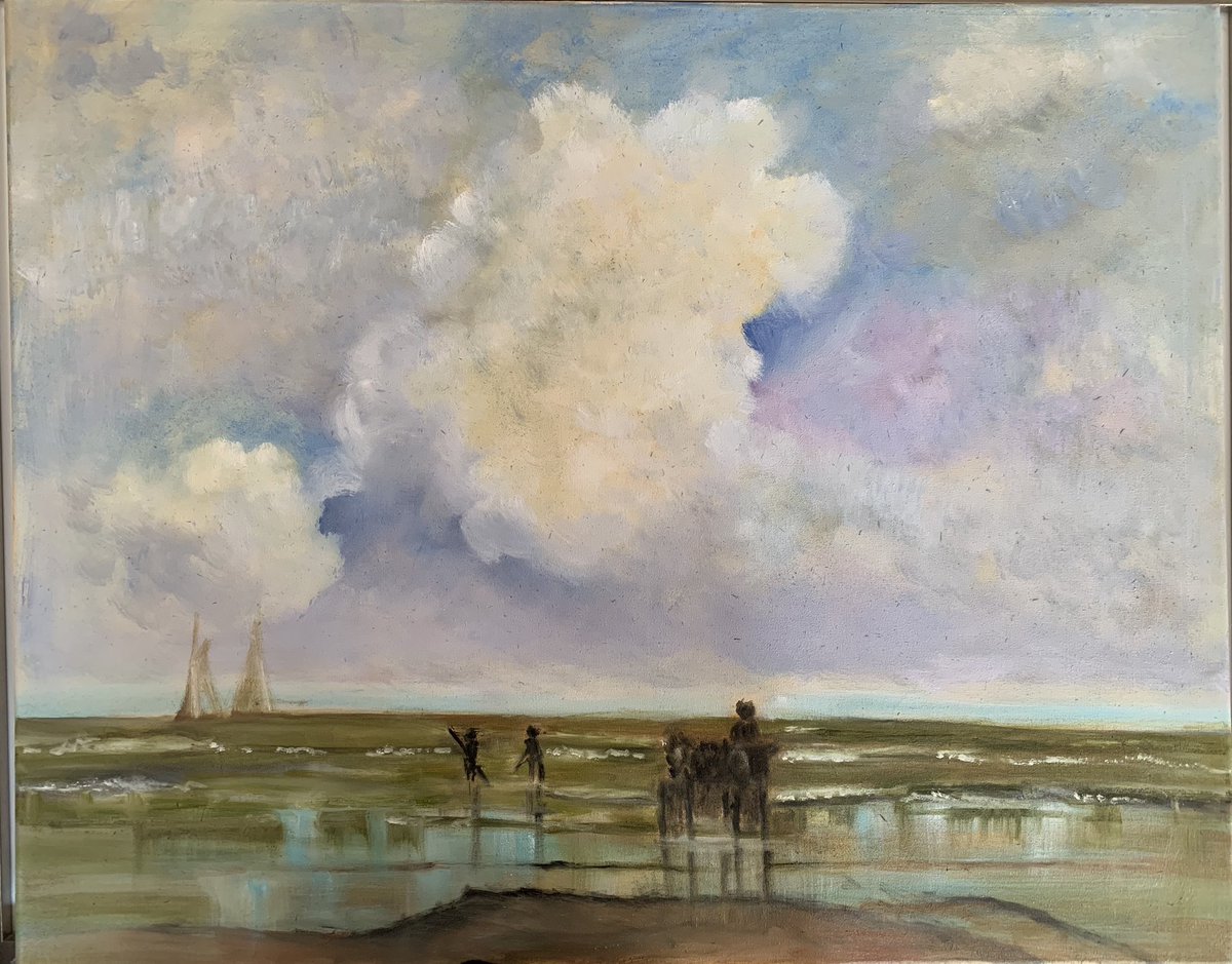 NandhiniJP's tweet photo. An interpretation of an old masters painting in studio talk at the Norfolk Painting school this week - a seascape in 24x 30” Oil on canvas #oilpainting #sundayvibes #artontwitter #artistsontwitter #directpainting #seascape #getpainting #npslive #oiloncanvas #wetsand https://t.co/Dbo81hINJ2