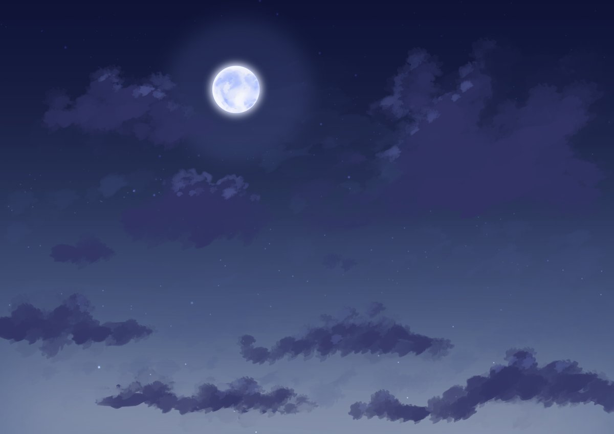 マオ 空のフリー背景セットを描きました 空 イラスト フリー素材 夜空 入道雲 オリジナル Illustration 月 雲