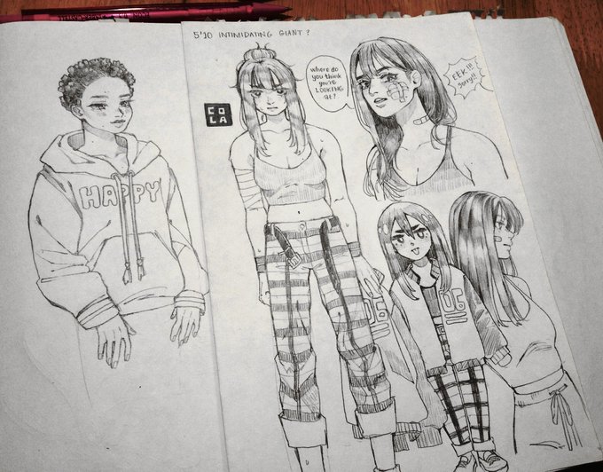 drew this 4 days ago!! my oc is the 5'10 gorl and she likes to intimidate people ... and personally she's already giant to me because im smol haha ?✌️

im still contemplating if im gonna make the one at the left an oc bc my brain is too small for this ?‍♀️ 
