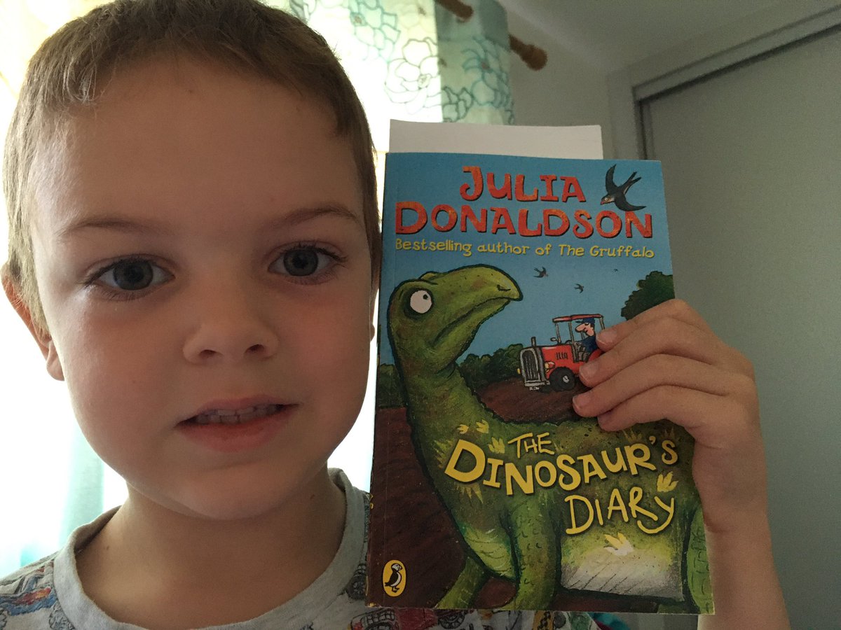 BakingLiz's tweet image. Msg from my 6 yo: Dear Julia Donaldson, thank you for The Dinosaur’s Diary. Even though I’m only 3 chapters in, I’m really enjoying it @PuffinBooks #JuliaDonaldson @peateedee