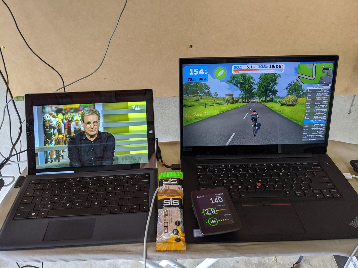 RickSJordan's tweet photo. Wet day in Syd. Watching my old SBS mates and stage 20 replay in the pain cave. Great coverage again guys! Little bit of#zwift, little bit of Zat #couchpeleton #couchpeloton #sbstdf https://t.co/5o5Xqz1319