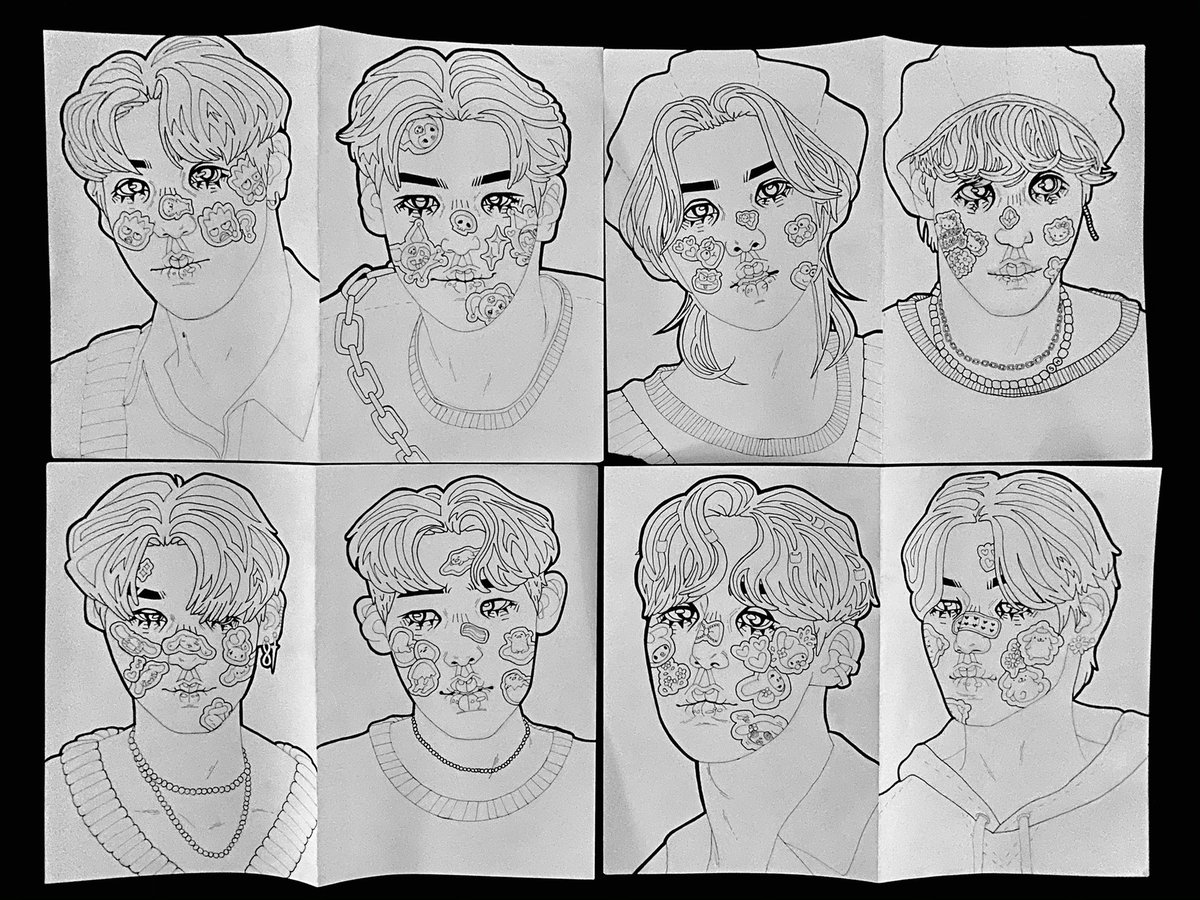 but look at all my ateez line art togetherrrr :)) hahahahah i think they kinda cute tho
