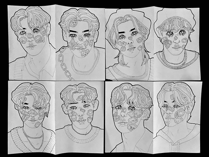 but look at all my ateez line art togetherrrr :)) hahahahah i think they kinda cute tho 
