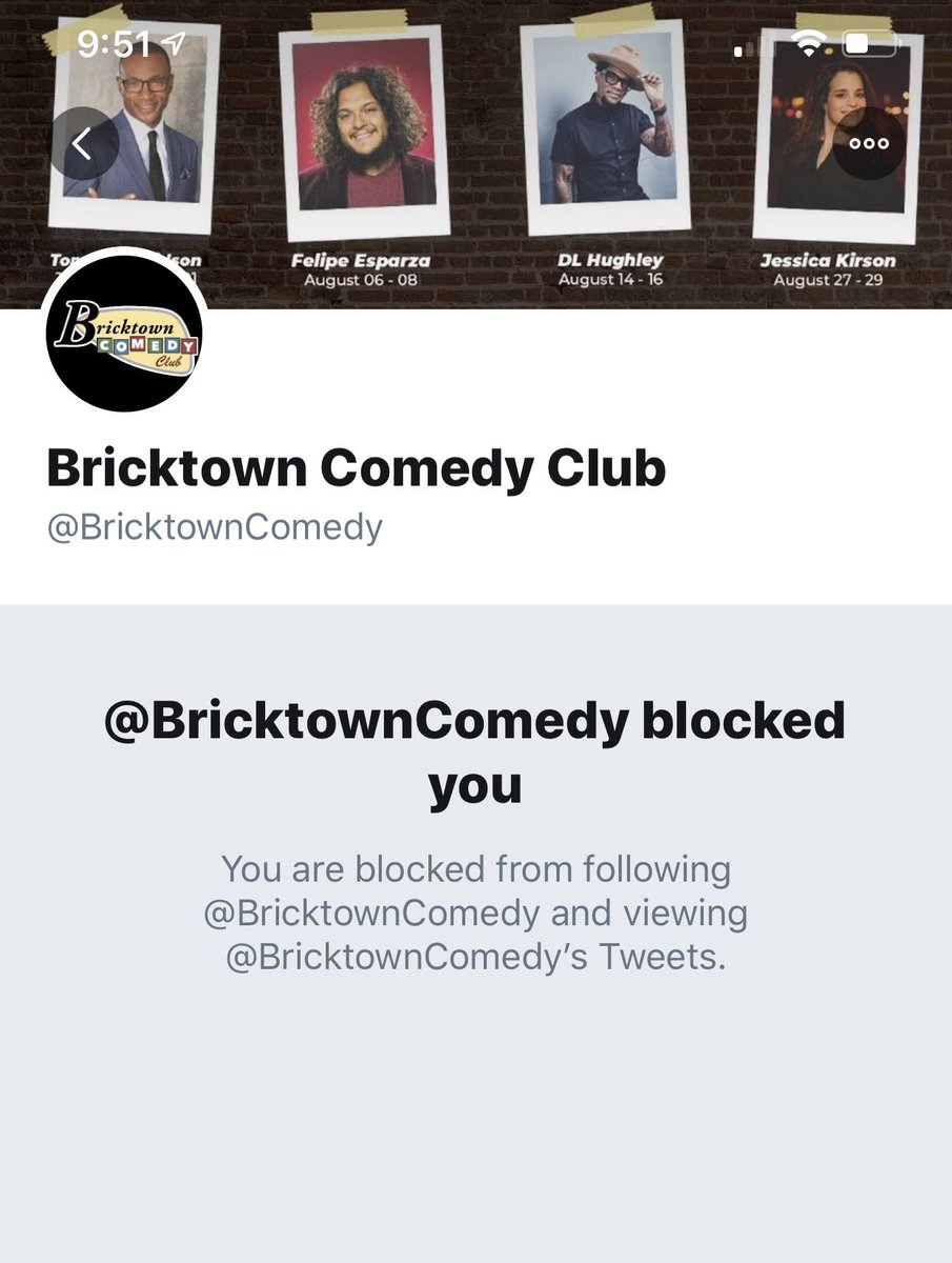 Wow.  @BricktownComedy in OKC and  @SkylineComedy in Appleton WI blocked me cuz I wrote the word “gross” under their tweets re accused rapist Bryan Callen playing their clubs. Guess they don’t think pissing off a national headliner like me matters. Rapists = ok but tweets aren’t?