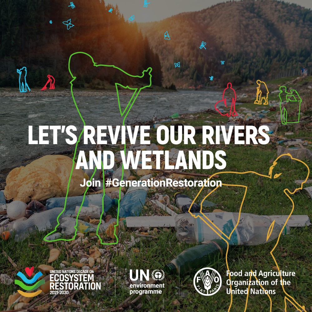 UNEP's tweet image. Rivers are damaged by pollution, overfishing and over-extraction of water for agriculture, industry &amp;amp; energy

The UN Decade on Ecosystem Restoration is an opportunity to make a difference for freshwater ecosystems.

Join #GenerationRestoration: bit.ly/333EMYF