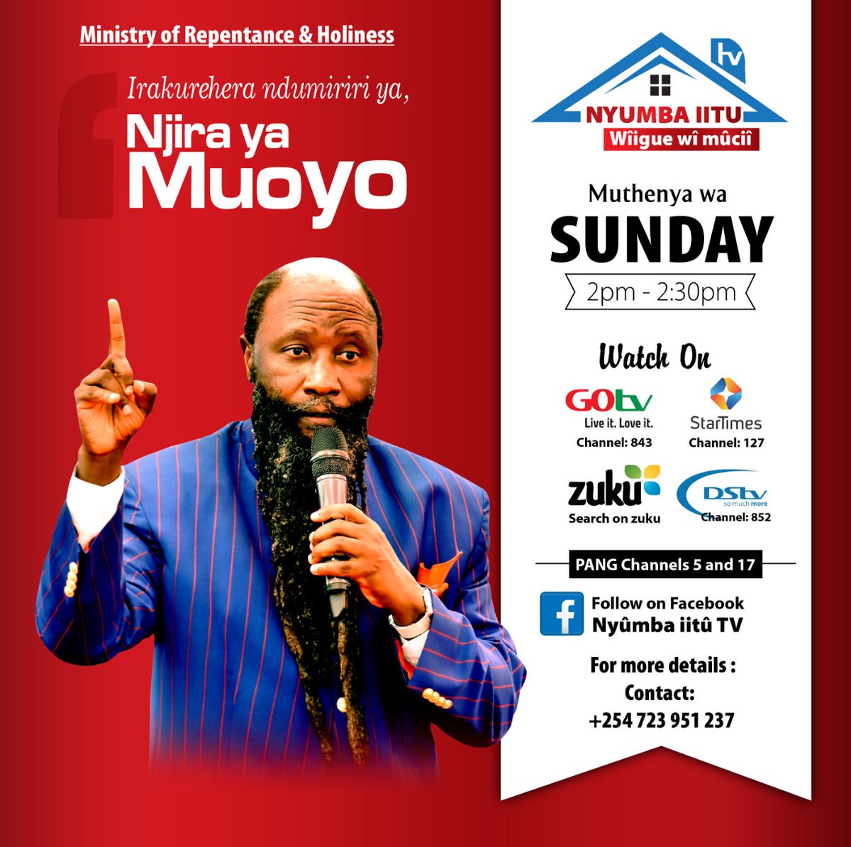 JamesGichuru14's tweet photo. Prepare the Way program translated in Kikuyu language "NJIRA YA MUOYO" is coming up at 2.00-2.30pm ,on NYUMBA IITU TV.
NOW ON DSTV. Channel 852. https://t.co/FiTNChnhLK