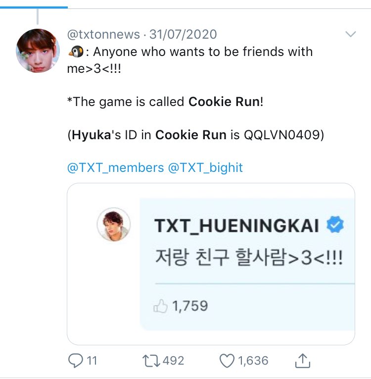 hueningkai inviting moas to play cookie run with him