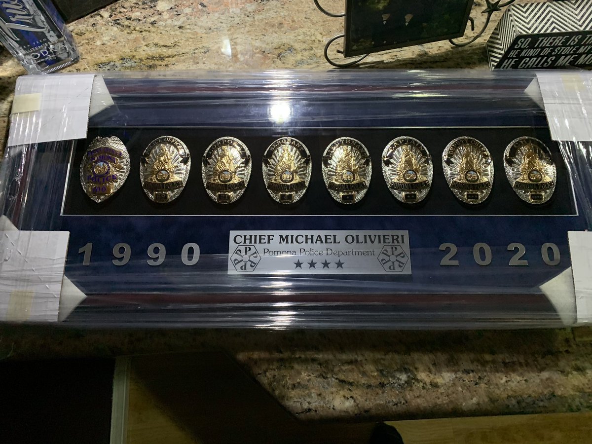 Yesterday, I finally picked up this shadow box…. It depicts all the badges I had worn in all of the different promotional positions that I was fortunate to be entrusted to serve in.   

God bless the amazing work the Pomona PD is doing and all of the amazing people there.