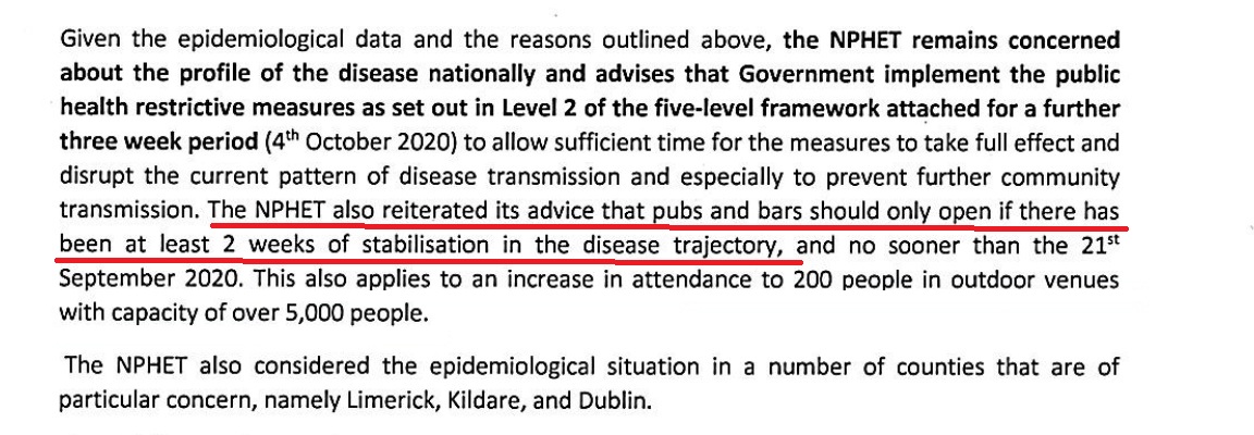nwl88444048's tweet photo. If you read anything this Sunday, read the NPHET advice to the govt on 11 September
https://t.co/r0o4Dbyx6r
They advised govt to keep wet pubs closed nationally until there's 14 days of stable infection. Since then, infection rates have increased. Yet pubs open tomorrow. https://t.co/QpbMz8OvDe