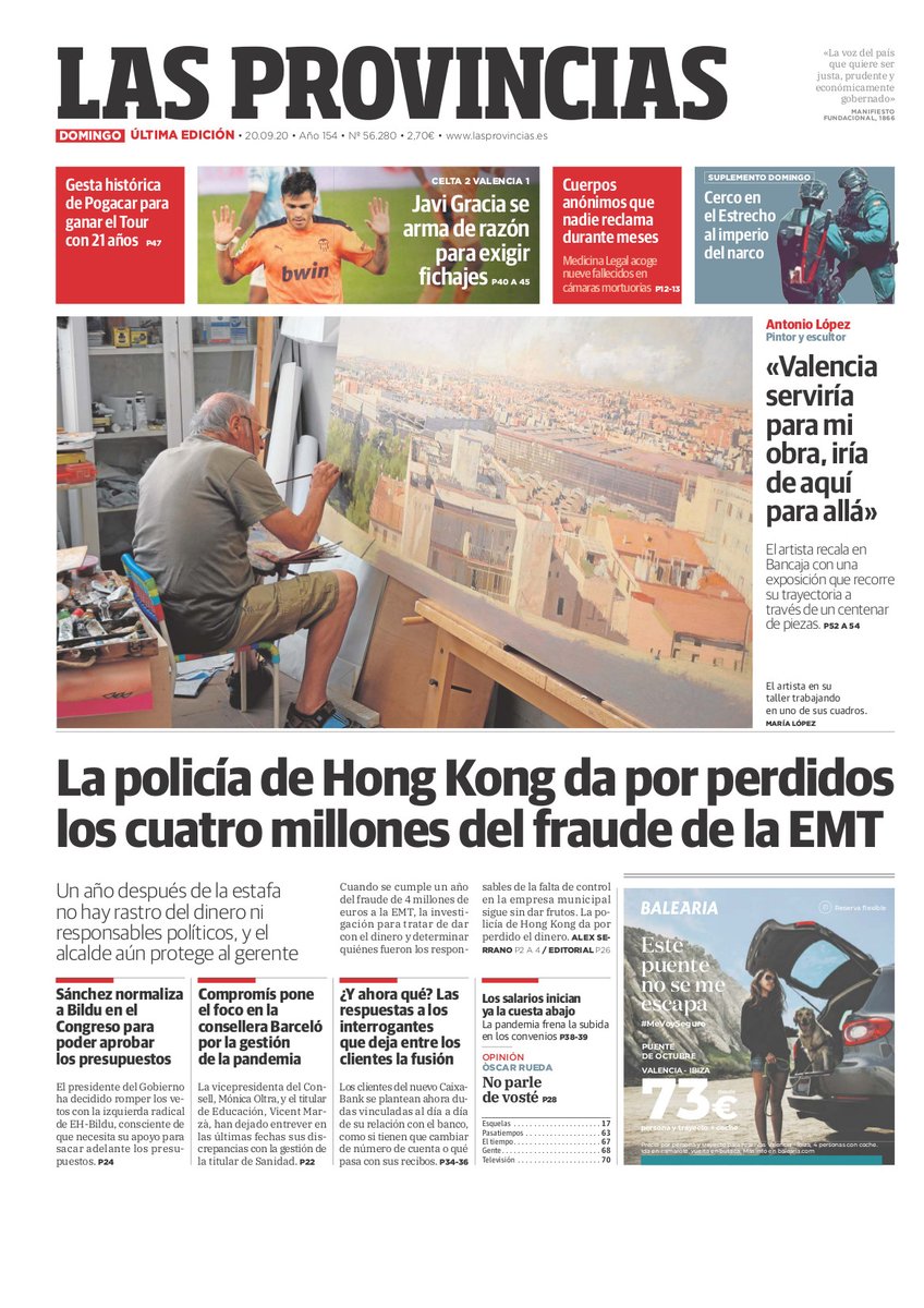 Los domingos de <a href="/lasprovincias/">LAS PROVINCIAS</a>. Hoy, el lujazo de ofrecer una entrevista con Antonio López, un año del fraude de la EMT, los cuerpos anónimos que nadie reclama... #equipazo