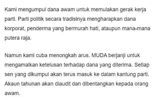 Here's arguably the final promise for the party. The promise to have their finances be audited and accountable (which PSM already does but whatever) which again, isn't a policy promise but a means promise. Makes the party cleaner but doesn't tell me what the party stands for