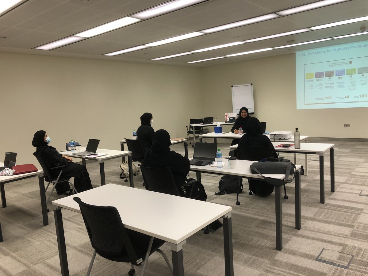JollyPeter4's tweet photo. Dr. Sumaya Al-Blooshi , Director of Nursing Department, MoHAP; delivering a lecture on Vision of Nursing &amp; Midwifery in UAE. Truly a trailblazer and role model for these future leaders and specialist nurses at MBRU College of Nursing &amp; Midwifery. #MBRUniversity https://t.co/H3P3j7JAMw