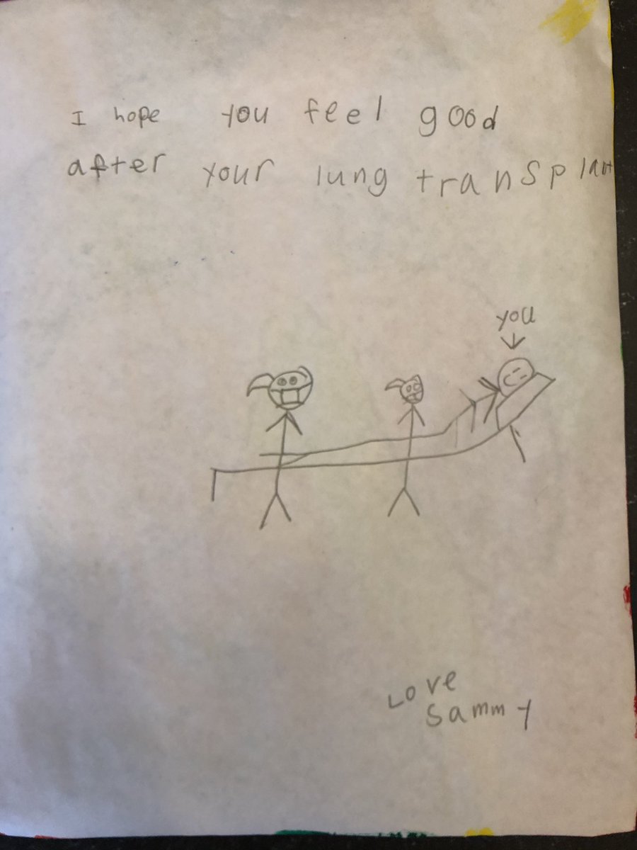 Lung tx posted &amp; 9yo was sad that I’d be gone all night. We talked  about how happy the pt and family would be. Her demeanor visibly changed &amp; she asked if I’d bring pt a picture she made of happy lungs. #ProudMama #WIA #WomenInMedicine #CTAnesthesia