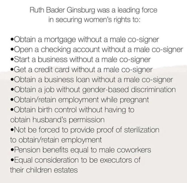 sandraglahn's tweet photo. If you don’t know much about the legacy of RBG, here’s a primer. The Supremes did not get their first woman til I had been married nearly two years. This is the world in which I developed as a woman: https://t.co/y59BZPqBsn