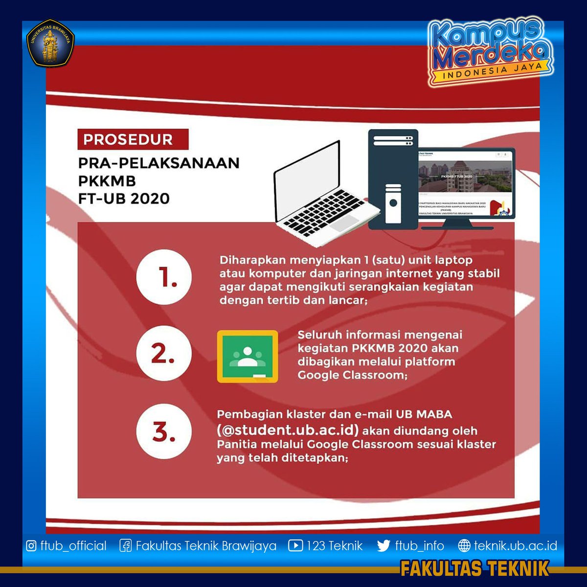 FTUB_INFO's tweet photo. [PROSEDUR PKKMB 2020]

Halo mahasiswa baru!

Ayo pahami dan taati peraturan yang ada pada saat kegiatan berlangsung ya!

Link Prosedur PKKMB 2020
https://t.co/wapBVQ87Mx

cek IG @ftub_official &amp; @probinmaba_ftub

#FTUB
#FTUB2020
#ADHIKARA58 https://t.co/Fmb4Tc2IGC