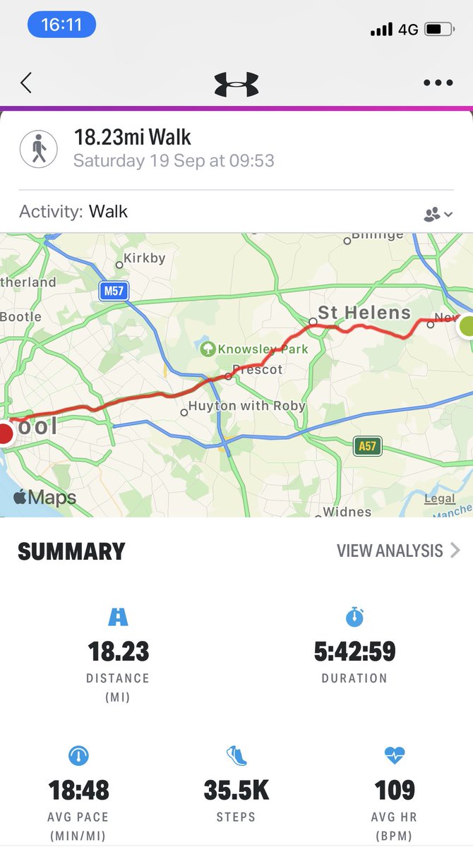Map of walk from Newton-le-Willows to Liverpool