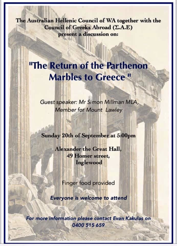 VardasGeorge's tweet photo. Australian parliamentarian renews call for return of the #ParthenonSculptures in seminar held in Perth, Western Australia where ironically a copy of the #Parthenon #Frieze is in the local museum #ReunitetheMarbles #BritishMuseum #AcropolisMuseum #Athens https://t.co/dXIfOXWp27 https://t.co/J1TcjAVvLX