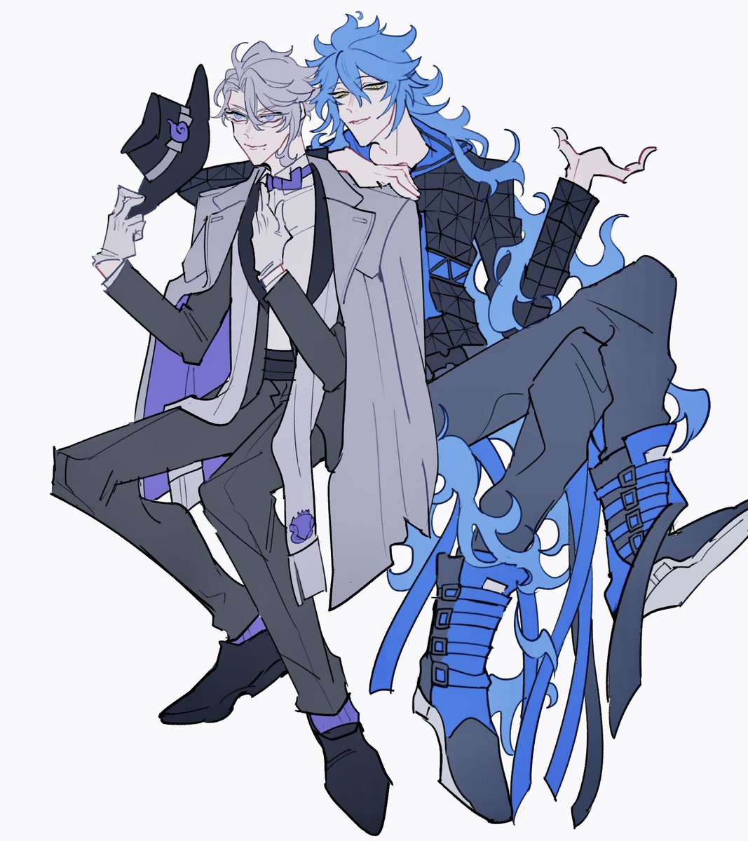 multiple boys male focus 2boys hat blue hair long hair gloves  illustration images