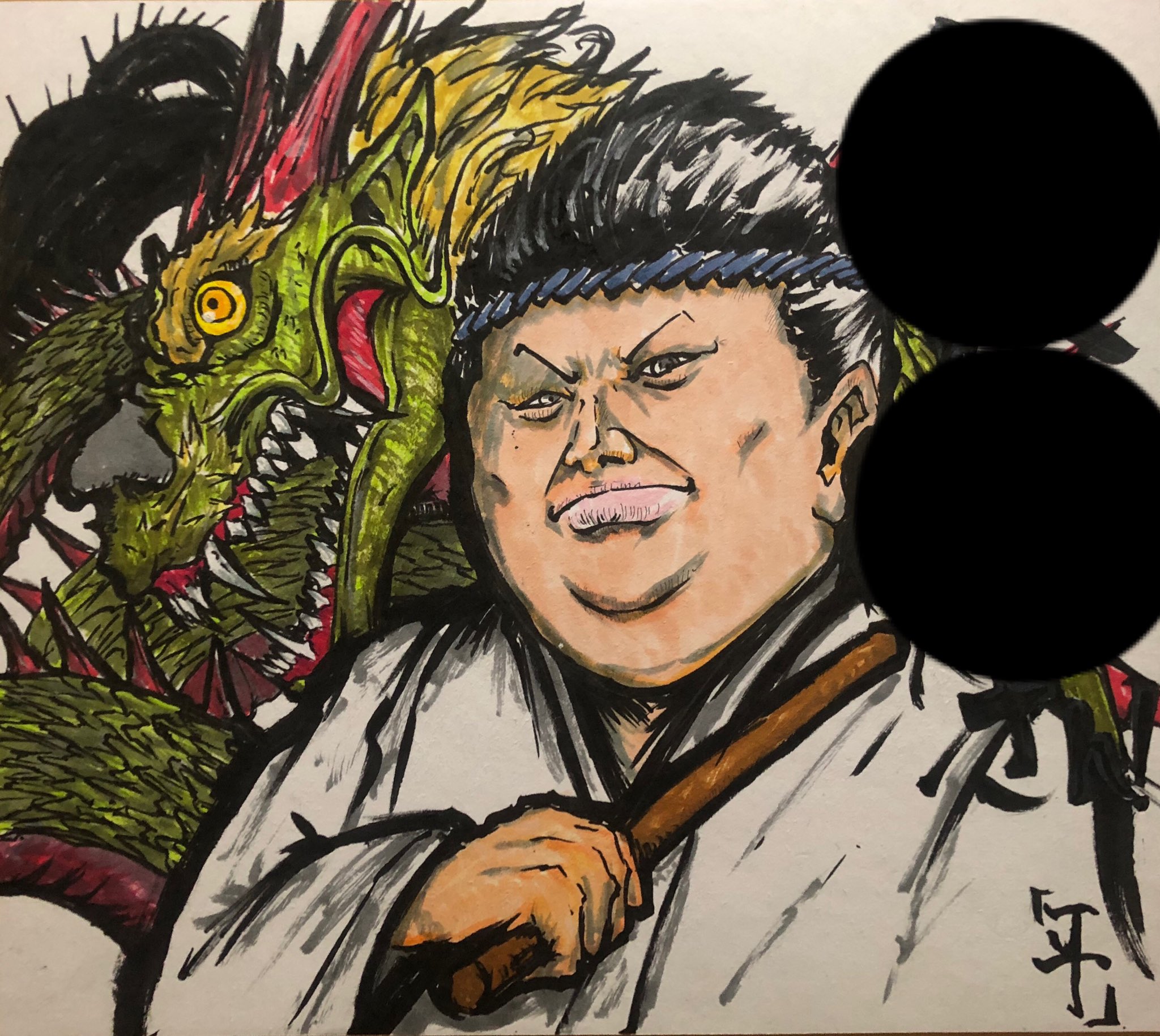 似顔絵師ジャンボ T 3 サンクリ参加 井の頭アートキャスト いつも太鼓 でお世話になっている方が本日最後の演奏だったので似顔絵を描きました また一緒に太鼓を叩きましょう 似顔絵 似顔絵屋 似顔絵師 イラスト 絵 龍 手書き 手描きイラスト