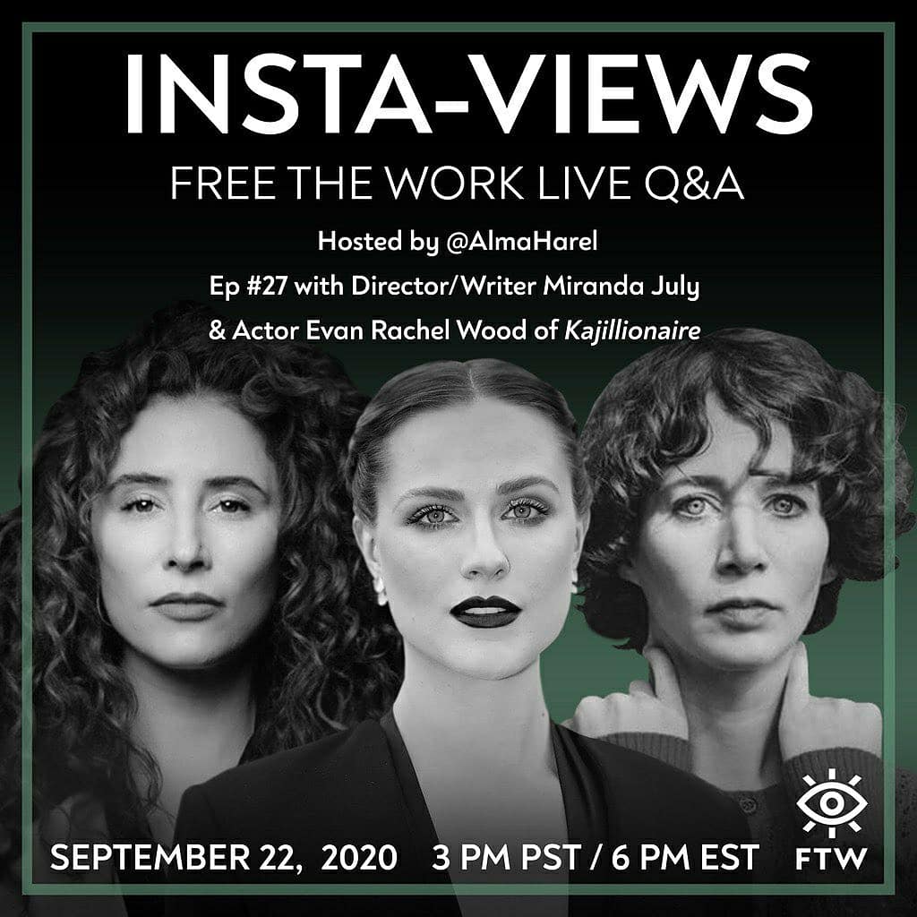 evanrachelwoodb's tweet image. #EvanRachelWood and #MirandaJuly are hanging out with Alma Harel and spilling ☕️ on all things, "Kajillionaire." We may laugh, we may cry, but what we know for sure is that it's going to be a moment you cannot miss.

@ alma.harel’s Instagram on September 22nd at 3pm PST/6 pm EST