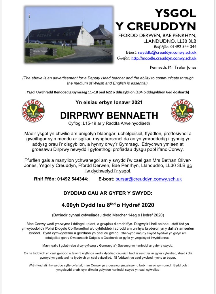 *CYFLE!* Diddordeb mewn ymuno gyda Teulu gofalgar, angerddol ac ysgogol! Cysylltwch am fwy o wybodaeth. Dewch i ymuno â #teulucreuddyn 👍👍 ⁦<a href="/ysgolycreuddyn/">Ysgol y Creuddyn</a>⁩ ⁦@GwEGogleddCymru⁩ ⁦<a href="/NAELCymru/">Academi Arweinyddiaeth - Leadership Academy</a>⁩ ⁦<a href="/cydag_uwchradd/">cydag uwchradd</a>⁩