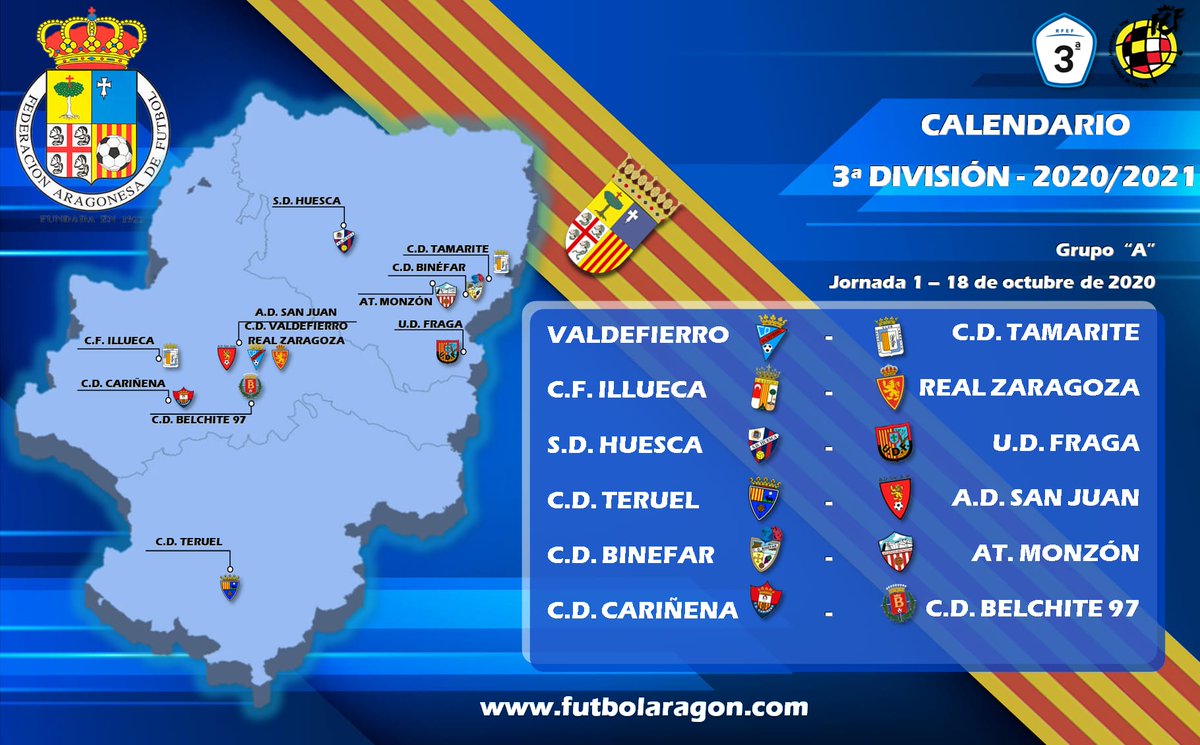 #FAF - Disponible calendario Tercera División grupo A en la web futbolaragon.com

vía <a href="/futbolaragon/">Real Federación Aragonesa Fútbol</a>