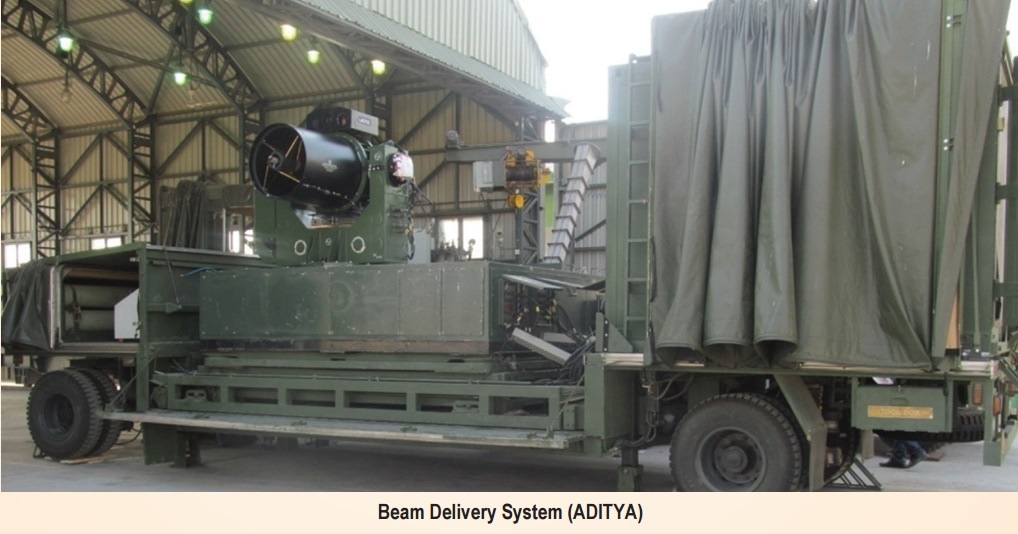 DRDO has a 100KW laser named ADITYA. Unlike the other lasers which are solid-state, this one is a Gas Dynamic Laser. It is not portable & has a lot of complex plumbing. Despite the problems, gas lasers are vital as they can be scaled up to MW power levels in a single aperture.