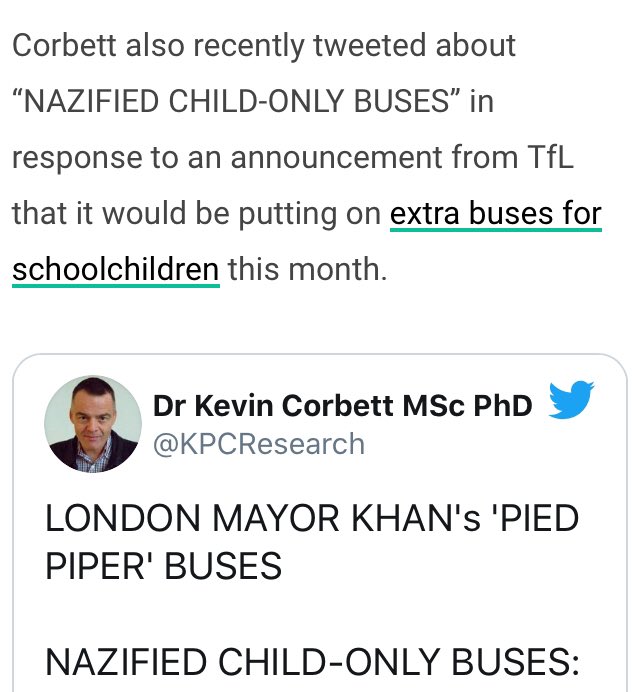 Kevin Corbett is an ex-nurse, not a medical doctor. (His PhD is in Social Sciences, from London South Bank University.) Among his beliefs: that the “dominance of abstract art” is a form of “McCarthyite witch-hunt” and that extra buses for kids is “Nazi”...