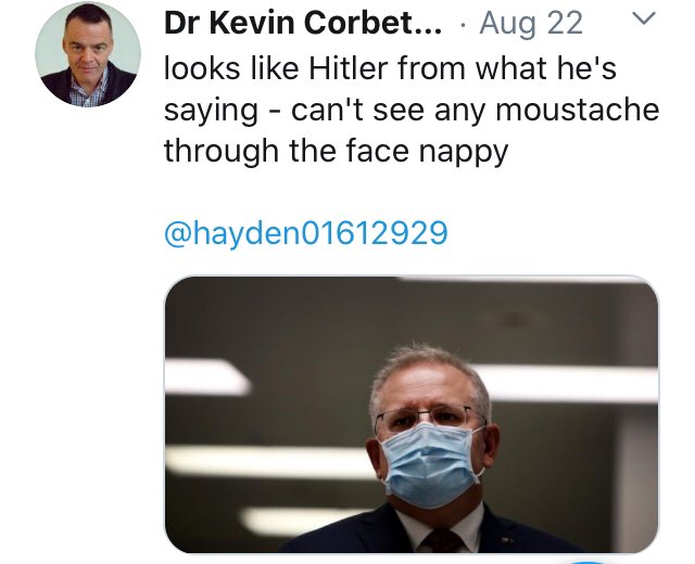 ...Like the other anti-maskers, Corbett loves to compare public health measures to the Nazi Holocaust (which is a softcore form of Holocaust denial)