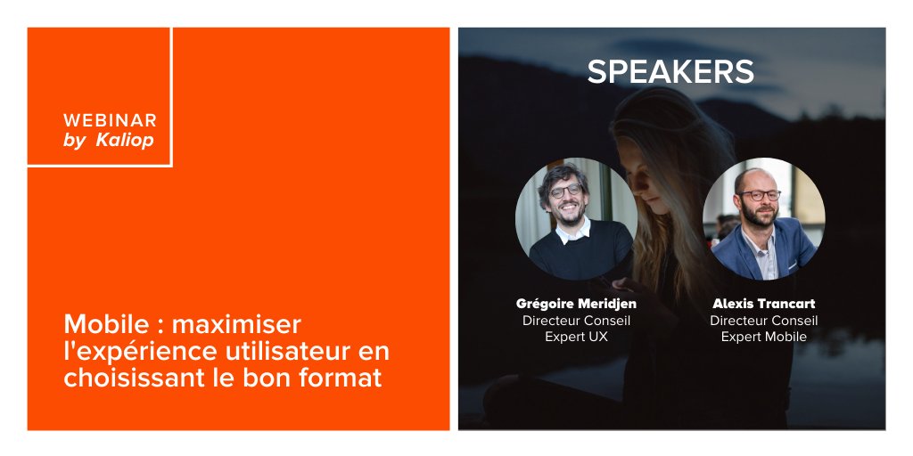 Kaliop's tweet photo. Grégoire Meridjen et Alexis Trancart, experts #ux et #mobile, animent un #webinar le 24/09 à 11h sur les leviers pour maximiser l'expérience utilisateur sur mobile 🤩

https://t.co/10WMC9lRHw 

#progressiveweb #webnative #hybridapp #dev #responsivedesign https://t.co/XkhfC5CqFR
