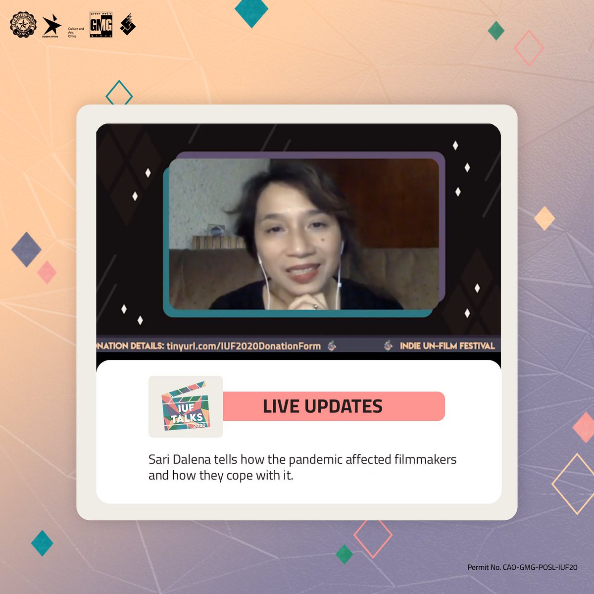 IUF2020's tweet photo. Sari Dalena talks about the silver linings for filmmakers in the time of the pandemic such as discovering new talents and bringing the film community closer together. 
___________
Caption by Clyde Sevilla
Pub By Sarah Monje 

#IUF2020 #YourBreakthrough https://t.co/F0IAU4vgg6