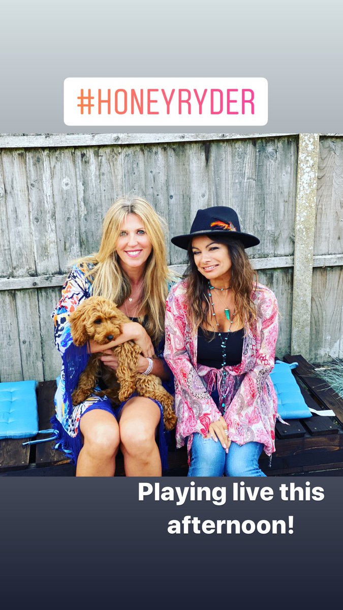 Excited for our (socially distanced) gig this afternoon at Arty Barn! With <a href="/honeyryderband/">Honey Ryder</a> mascot, Summer ❤️🎸❤️