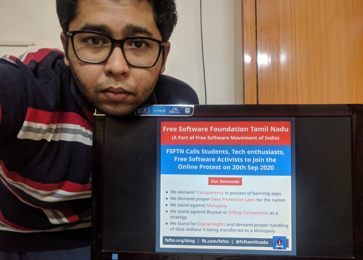 123survesh's tweet image. Love some, need some democracy and transparency with the app bans. #FSFTN 
@FSFTamilnadu 
P.S. Happy Software Freedom Day 😁
