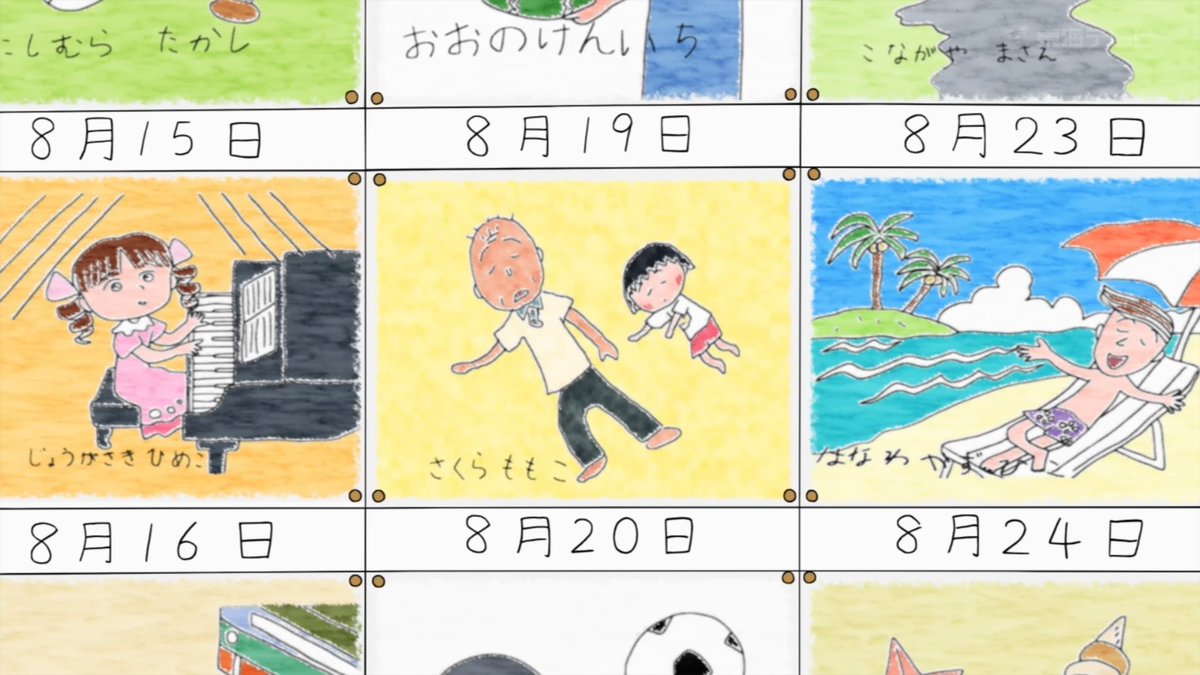 サジタミオル 日記なんて平凡でいいじゃん 僕は絵日記は嫌いだったけど 城ヶ崎と花輪はレベルが違う まる子のクラスメイト 劇中では下の名前って滅多に出てこないよね 左上の西村たかしってどんなキャラだったかな ちびまる子ちゃん