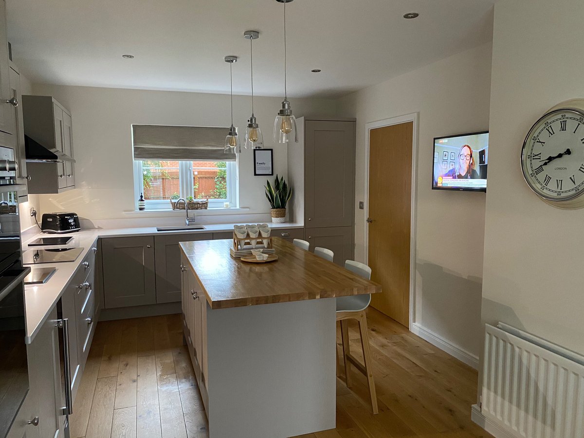 Photos of a recent kitchen we designed, supplied and installed in Helpston. Works also included new lighting, plastering and decorating. Get in touch for all your construction requirements. 01733588505. info@oakwoodhomesltd.co.uk