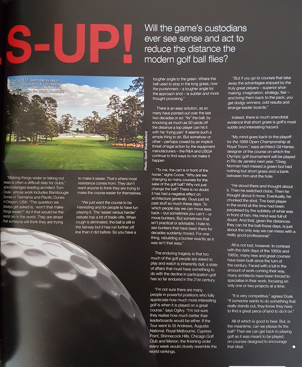 @RichardZokol @johnhuggan @RandA @USGA 'Will the game's custodians ever see sense and act to reduce the distance the modern golf ball flies?' This is a great piece by Huggy which appeared in @TheSAGCA Journal Issue 17 (2015)