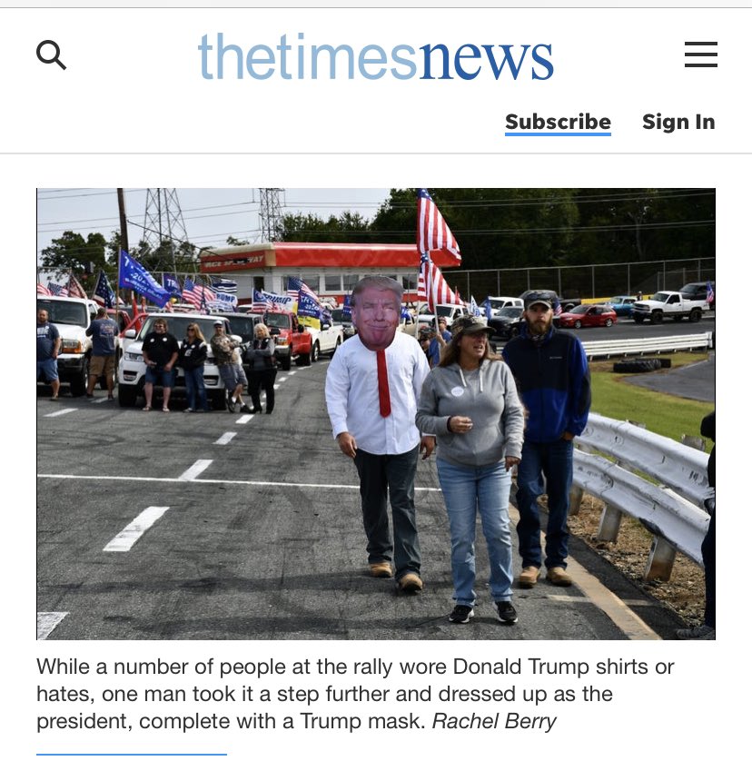 The local newspaper published this whimsical photo. Unfortunately, they missed the fact that the woman in the photo was actually driving the truck with the guys yelling “white power” and making a Nazi salute.  Here’s the video:  https://twitter.com/MeganSquire0/status/1307370801931251714?s=20