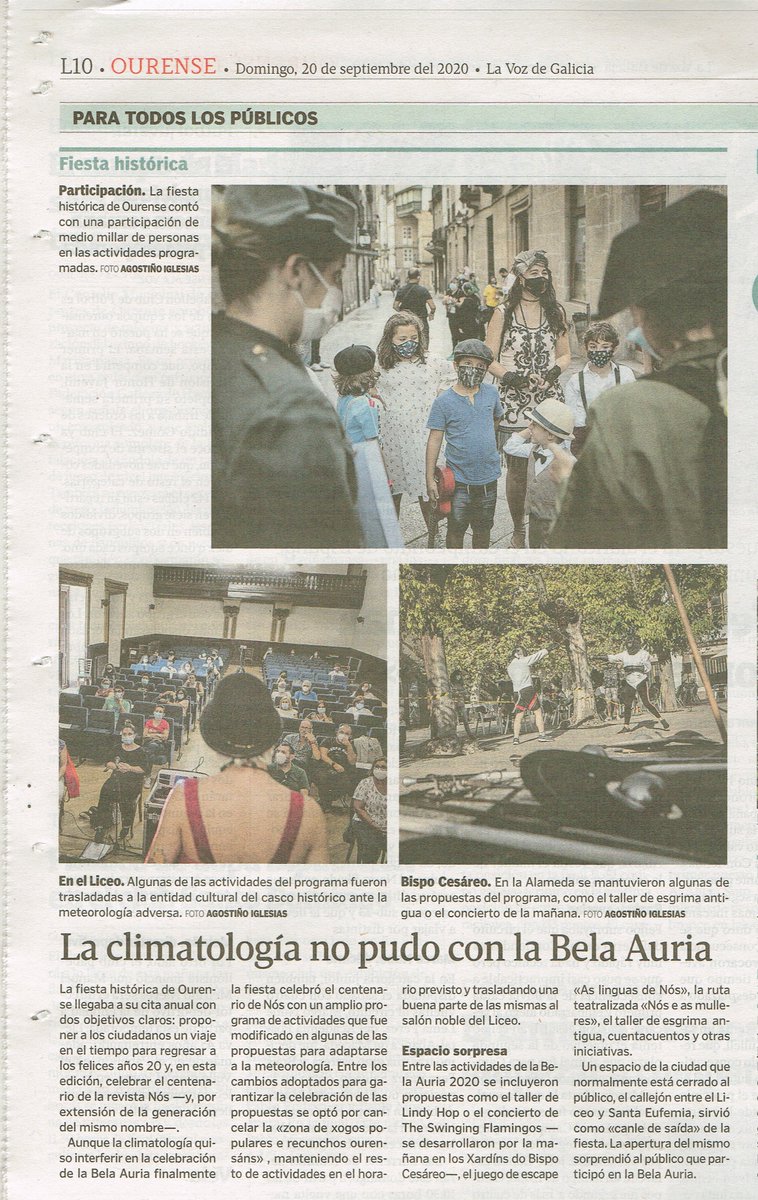 BelaAuria's tweet photo. 🗞 #ABelaAuria está hoxe nas cabeceras. Falan de nós las rotativas. Falan de NÓS. 📰 Queden os recortes para a lembranza deste centenario da Atenas de Galicia, e dunha década da festa histórica de #Ourense. #CelebremosNÓS. Sempre. Pasade bo domingo.😊 https://t.co/E79TSx541P