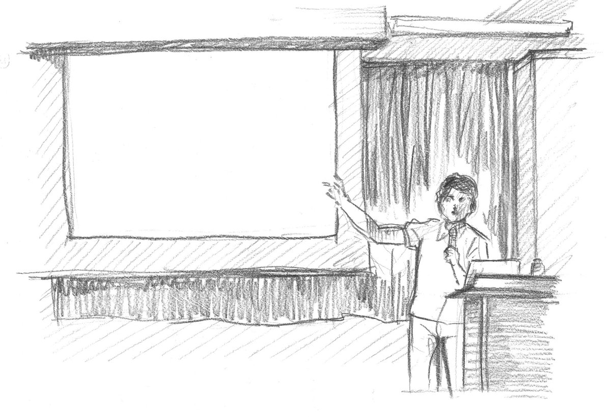 授業の課題で「講義中の先生の様子を15分で描け」って出た(美術系の授業ではない) 