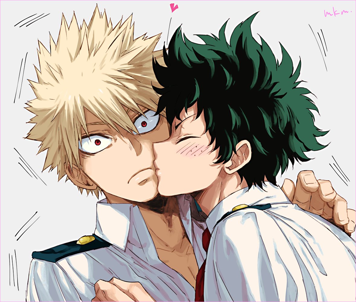 bakugou katsuki ,midoriya izuku multiple boys 2boys male focus yaoi blonde hair u.a. school uniform green hair  illustration images